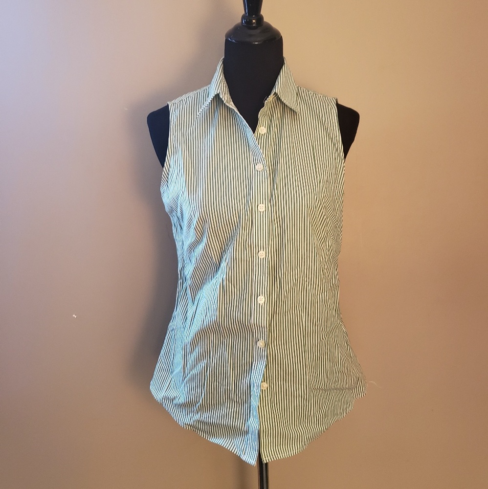 Striped Sleeveless Button Down Shirt